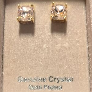 Gold Plated Crystal Cushion Cut Earrings